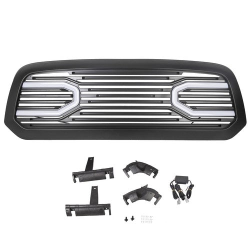 Front Upper Big Horn Black Grille Shell With Light for 2013-2018 Dodge Ram 1500