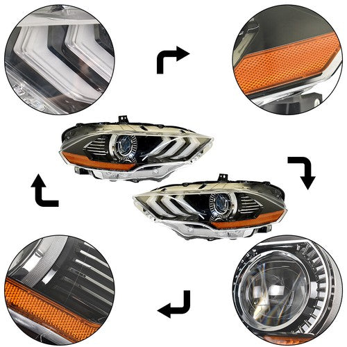 Black Housing Headlamp Headlight LED DRL LH&RH Pair For Ford Mustang 2018-2020