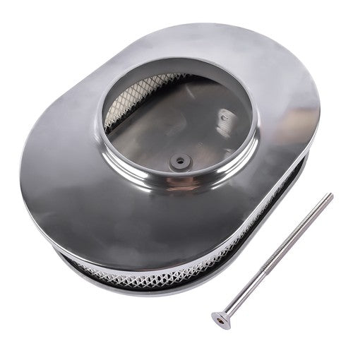 12" Oval Fully Finned Polished Aluminum Air Cleaner For Classic Chevy Ford Mopar
