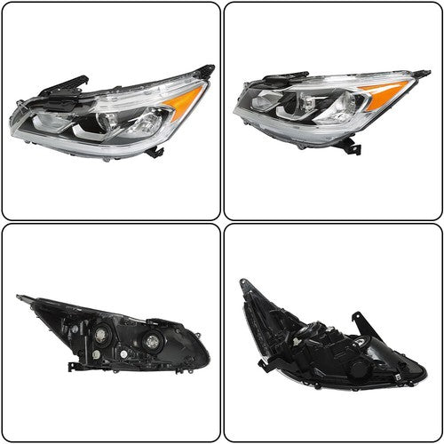 Halogen W/LED DRL Headlights For 16-17 Honda Accord Chrome Driver+Passenger Pair