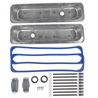 Finned Polished Aluminum Center Bolt Short Valve Covers For SBC 350 5.7 5.0 V8