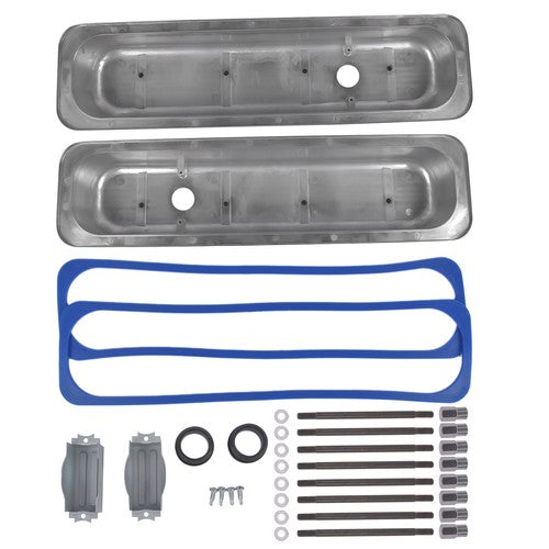Finned Polished Aluminum Center Bolt Short Valve Covers For SBC 350 5.7 5.0 V8