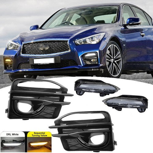 LED Fog Lights Double Color DRL Turn Signal Lamp Pair for Infiniti Q50 14-17