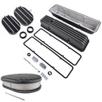 For Chevy SBC 58-86 Finned Tall Valve Covers & 12" Air Cleaner & Breather Kit