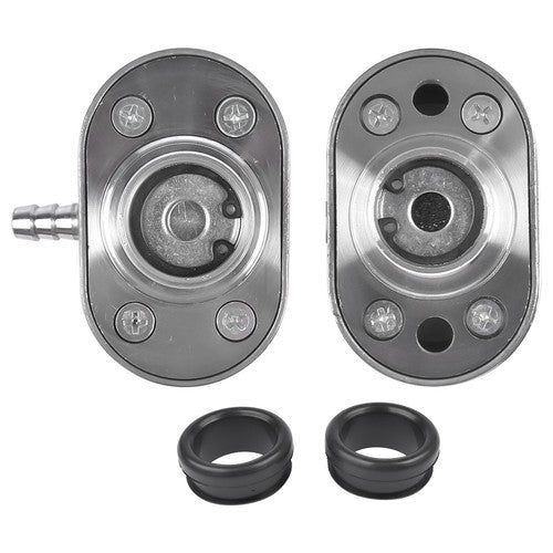 Polished Aluminum Finned Oval PCV + Push-in Breather Combo Valve Cover Set of 2