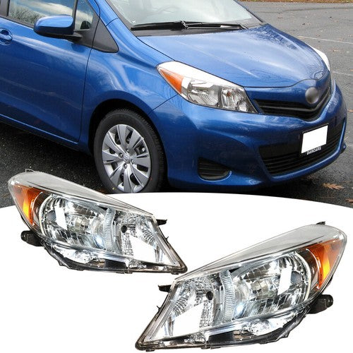 Chrome Headlights Left & Right Side for Toyota Yaris Vitz Hatchback 2012-2014