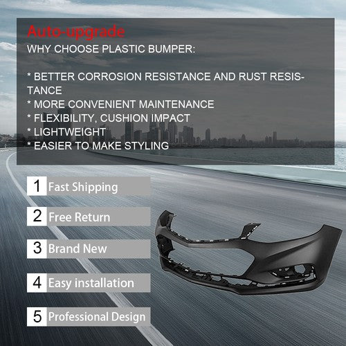Front Bumper Cover Fit For 2016-2018 Chevy Cruze w/o Park Assist Black