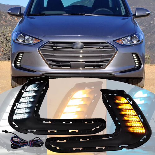 LED DRL Turn Signal Night Driving Fog Lights Pair for 2016-2018 Hyundai Elantra