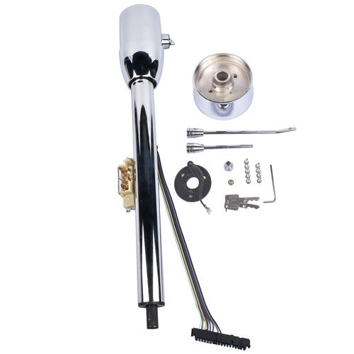 28" GM Tilt Manual Chrome Floor Shift Steering Column With Key & 9 Bolt adapter