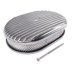12" Oval Fully Finned Polished Aluminum Air Cleaner For Classic Chevy Ford Mopar