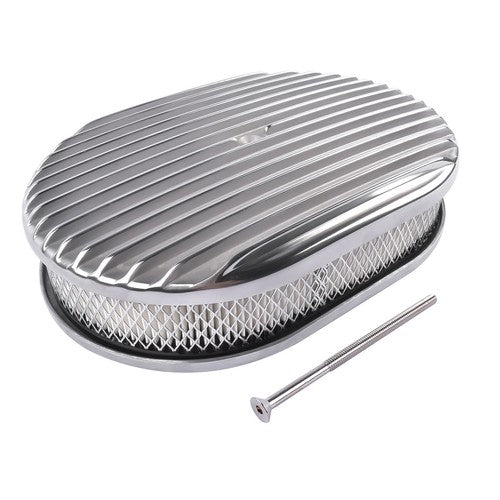 12" Oval Fully Finned Polished Aluminum Air Cleaner For Classic Chevy Ford Mopar