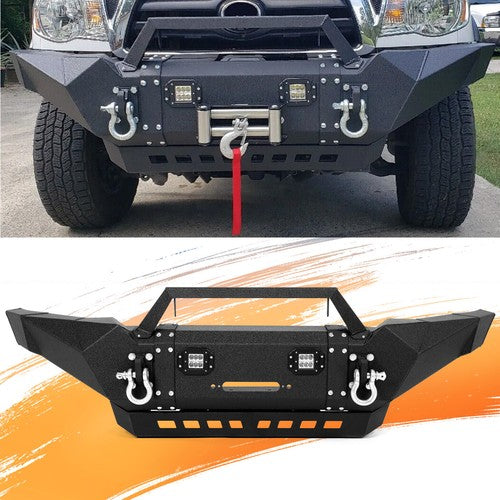 For Toyota Tacoma 2005-15 Front Bumper Steel with Winch Plate LED Lights Skid Plate