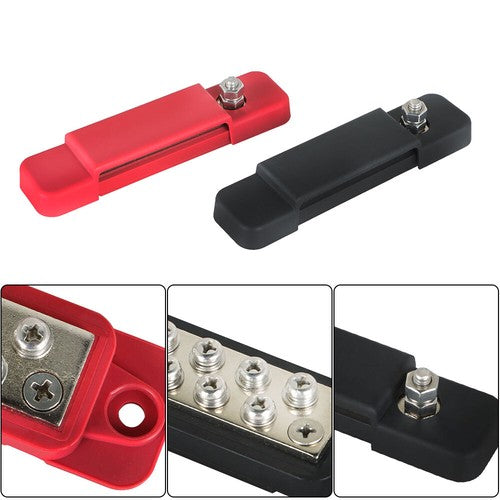 New 12 Point Bus Bar Power Distribution Block 180A 12V DC Pair Black & Red USA