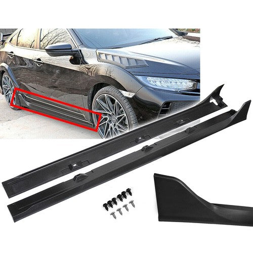 Side Skirt Extension for 16-2020 Honda Civic 4dr Sedan LX EX Si Blk Type R Style