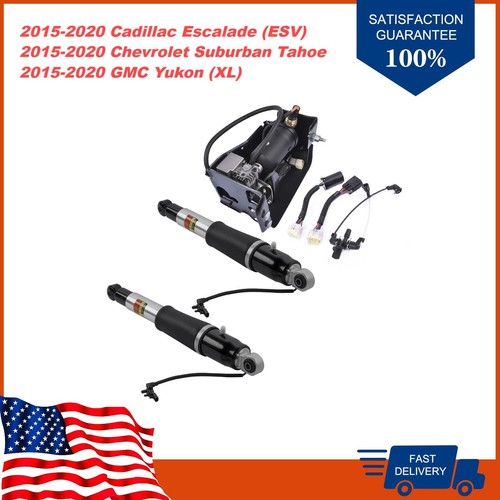 Pair Rear Air Shock Struts + Compressor Pump For Chevy Tahoe GMC Yukon 2015-2019