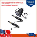 Pair Rear Air Shock Struts + Compressor Pump For Chevy Tahoe GMC Yukon 2015-2019