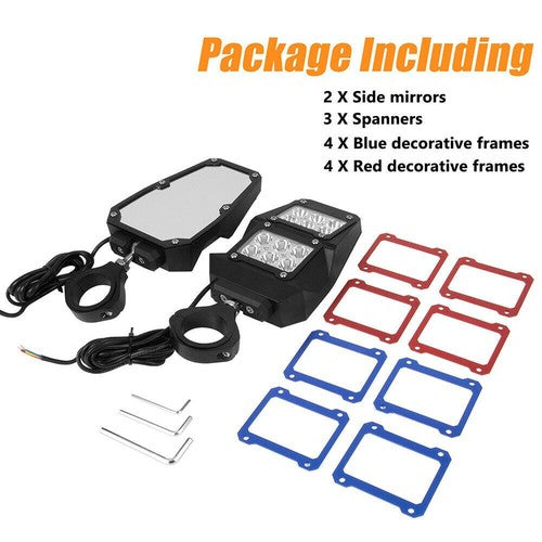 UTV Rear View Side Mirrors w/ LED Lights For Polaris RZR Fit 1.75"-2" Roll Cage