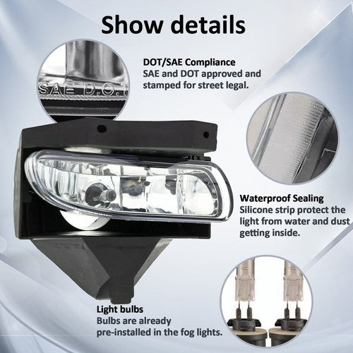 Pair Front Bumper Driving Fog Light Lamp for 1999-2004 for Ford Mustang GT