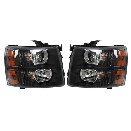 Headlights Headlamps Black Housing Pair For 07-14 Chevy Silverado 1500-3500 New