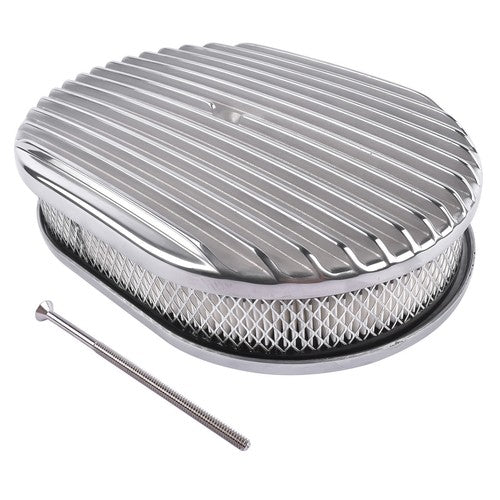 12" Oval Fully Finned Polished Aluminum Air Cleaner For Classic Chevy Ford Mopar