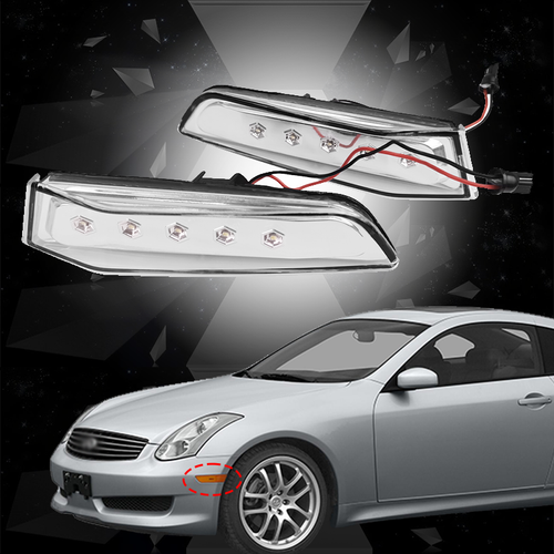 White LED Bumper Side Marker Lights Clear for 2003-2007 for Infiniti G35 Coupe