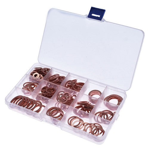 Solid Copper Crush Washers Seal Sealing Flat O-Ring Gaskets Assorted 280Pcs/Kit