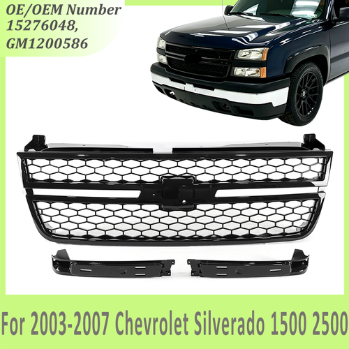 Front Grille Assembly Gloss Black for 2003-07 for Chevrolet Silverado 1500 2500