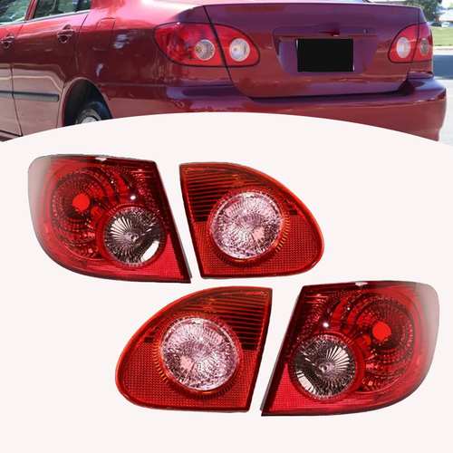 4PCS Rear Tail Lights Lamp Clear & Red Lens for 2003-2008 for Toyota Corolla