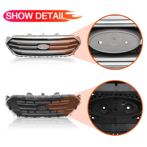 Front Bumper Lip Upper Grille Assembly Chrome Grill 2013-2019 for Ford Taurus