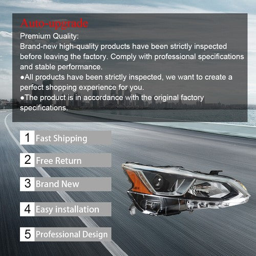 Right Side Headlight Headlamp Halogen For 2019-2020 Nissan Altima Chrome Housing
