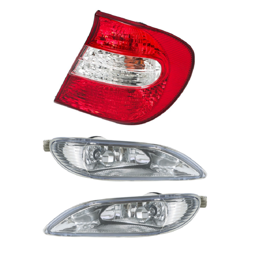 Red Tail Light Right+Pair Fog Lights Chrome Housing For Toyota Camry 2002-2004