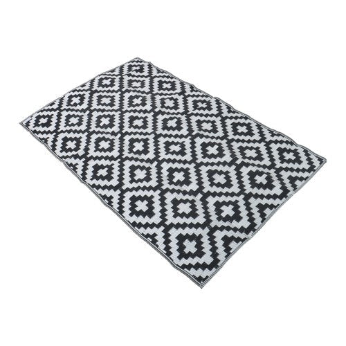 Waterproof Outdoor Carpet Black & White 4x6FT Plastic Straw Rug For Camping