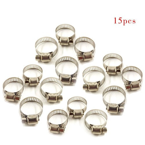 3/4"-1" 15pcs Adjustable Stainless Steel Drive Hose Clamps Fuel Line Worm Clip