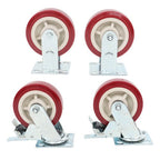 Four 6" red industrial casters 2 with brakes 2 without brakes