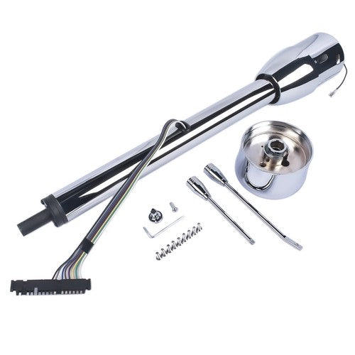 28" Chrome Tilt Manual Style Steering Column with Wheel Adapter No Key Hot Rod