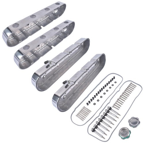 2Pcs Aluminum finned Valve Covers w/ Coil Mounts 241-181 For Chevy LS - Polished