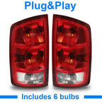 DOT Tail Lights Brake Lamps with Bulbs for Dodge Ram 1500 2500 3500 2002-2006