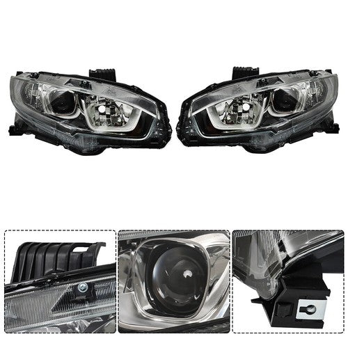 Headlight Assembly For Honda Civic 2016-2020 Headlamps Left + Right Side Halogen
