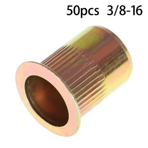 3/8-16 Carbon Steel Rivet Nut Flat Head Threaded Insert 50Pcs