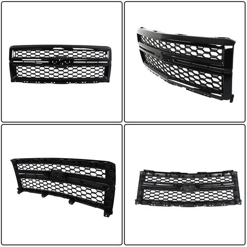 Front Grille Upper For Chevrolet Silverado1500 2014-2015 Plastic Gloss Black New