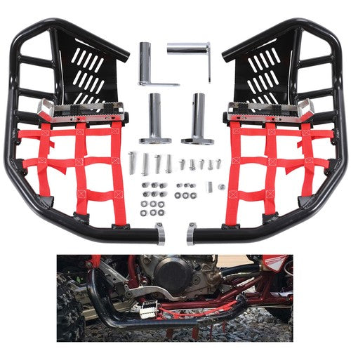 Nerf Bars Heel Guards Side Steps For Honda TRX450R 450ER Red Nets Black Nerfs