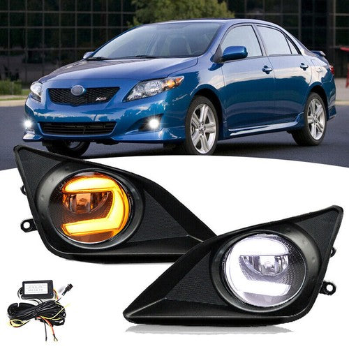 LED Fog Lights DRL Clear Lens Turn Signal w/Wiring for 2009 2010 Toyota Corolla