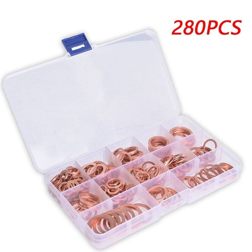 Assorted Solid Copper Crush Washers Seal Flat Ring Hydraulic Fittings Set 280pcs
