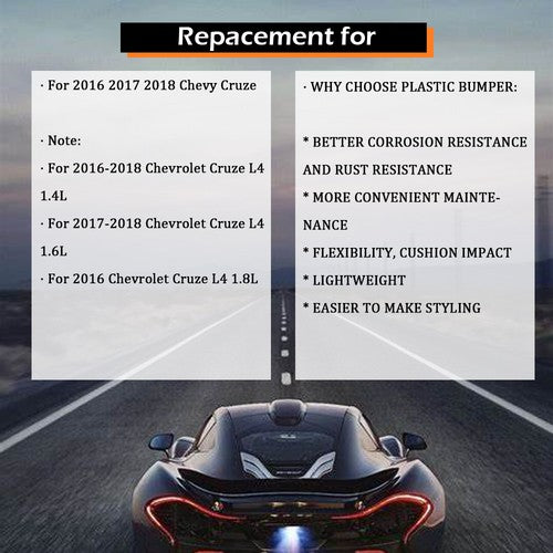Front Bumper Cover Fit For 2016-2018 Chevy Cruze w/o Park Assist Black
