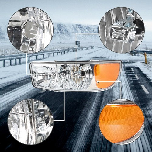 Fit For GMC Sierra 1500 1999-2007 LH+RH Headlight Replacement Halogen Chrome