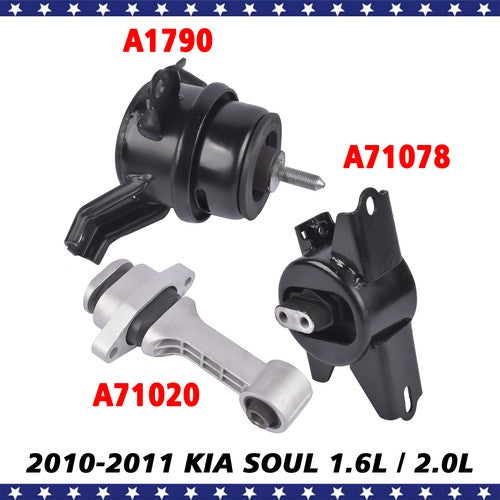 Engine Trans w/o Bracket & Torque Strut Mount 3PCS for Kia Soul 1.6L 2.0L 10-11
