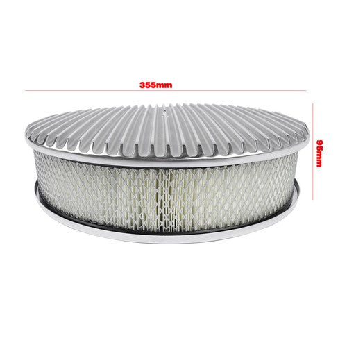 14 Full Finned Aluminum Round Air Cleaner Air Filter Kit Polished Recessed Base