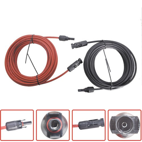 Solar Panel Extension Cable Wire Connector 1 Pair 30ft Black + Red 12AWG New