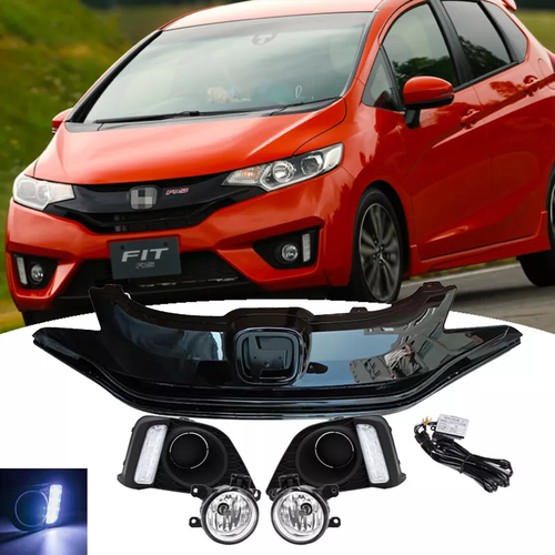 LED DRL Driving Fog Lights Lamps Upper Grille Grill for 2015-2017 Honda Fit Jazz