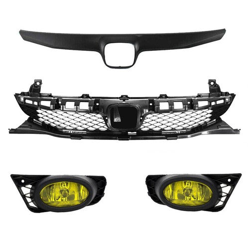 Yellow Lens Fog Lights Kit Front Bumper Grille for 09-11 for Honda Civic 4Dr